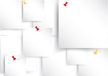 White square paper board background texture pattern pined on wall with staple for office memo post it board, create by vector