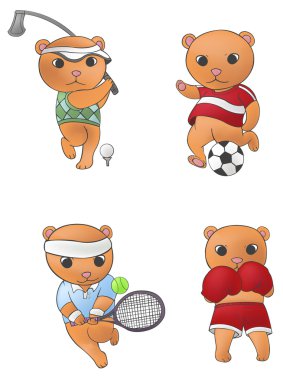 Golf futbol futbol tenis boks rekabet simgesi toplama oynarken spor maskot ayısı 1 set, karikatür vektör tarafından oluşturmak