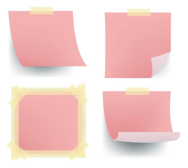 Pink note paper icon sets sticking on the wall for office memo post it board, create by vector. — Stok Vektör