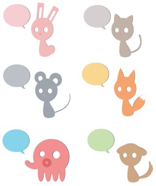 Karton karikatür hayvanlar ve evde beslenen hayvan kedi fox tavşan köpek fare ahtapot simgesi toplama konuşma balonu ile ayarla gibi oluşturun vektör tarafından