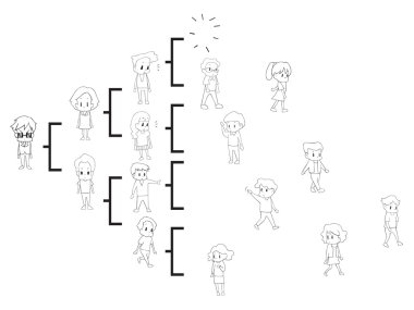 Goodbye MLM. The multi level marketing referral network is breaking off and people quit the business by many causes. (cartoon vector in black and white silhouette ) clipart