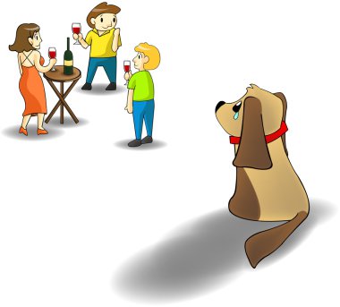 Lonely dog left by the owner crying of loneliness. Please take care of your little lonely sad  puppy. Your pet got only you in it's whole life. Cartoon vector concept.