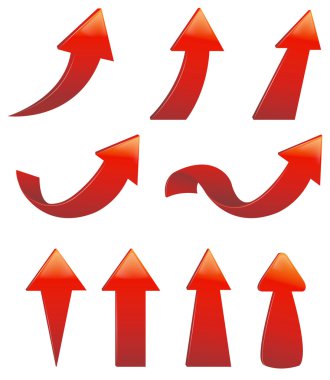 Type of various red arrow sign symbol icon set for business or website button decoration in isolated background, create by vector