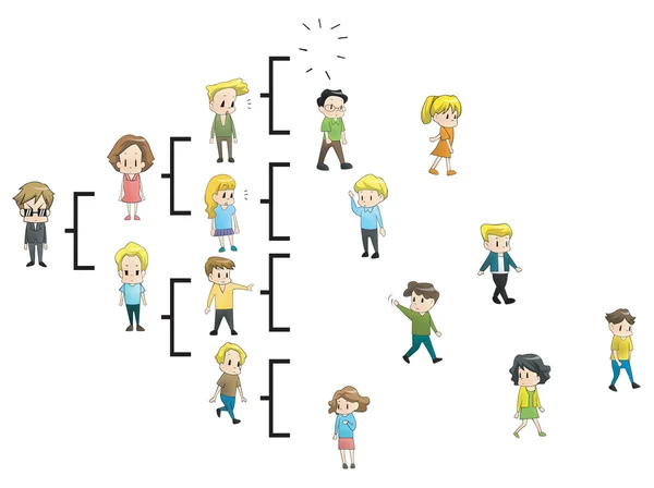 Goodbye MLM. The multi level marketing referral network is breaking off and people quit the business by many causes. (cartoon vector)