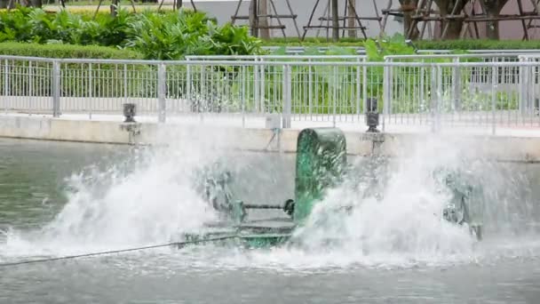 Turbine à eau Chai Pattana tournant sur l'étang en Thaïlande. Cette turbine est inventée par le roi Bhumibol de Thaïlande — Video