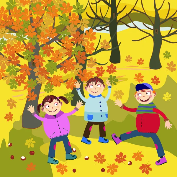 Autumn and children — Stock Vector