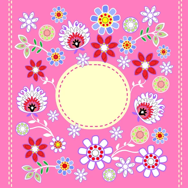 Folk design met bloem - roze achtergrond — Stockvector