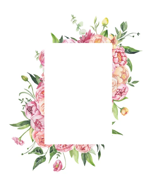 Яскравий квітковий малюнок - листя і гілки з квітами і листям для весільної стоянки, вітання, шпалери, тло. Троянди, зелене листя.. — стокове фото