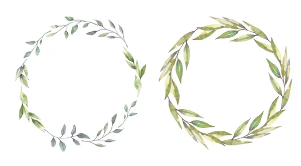 Conjunto de ilustración floral de acuarela - colección de marco de hoja verde, para papelería de boda, saludos, fondos de pantalla, moda, fondo. Eucalipto, aceituna, hojas verdes, etc.. — Foto de Stock