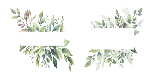 Aquarell Blumenillustration Set - grüne Blatt Frame Kollektion, für Hochzeit Schreibwaren, Grüße, Tapeten, Mode, Hintergrund. Eukalyptus, Oliven, grüne Blätter usw.. — Stockfoto