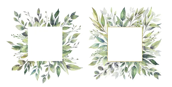 Aquarell Blumenillustration Set - grüne Blatt Frame Kollektion, für Hochzeit Schreibwaren, Grüße, Tapeten, Mode, Hintergrund. Eukalyptus, Oliven, grüne Blätter usw.. — Stockfoto