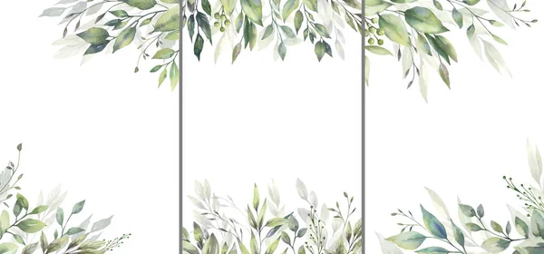Conjunto de ilustración floral de acuarela - colección de marco de hoja verde, para papelería de boda, saludos, fondos de pantalla, moda, fondo. Eucalipto, aceituna, hojas verdes, etc.. —  Fotos de Stock