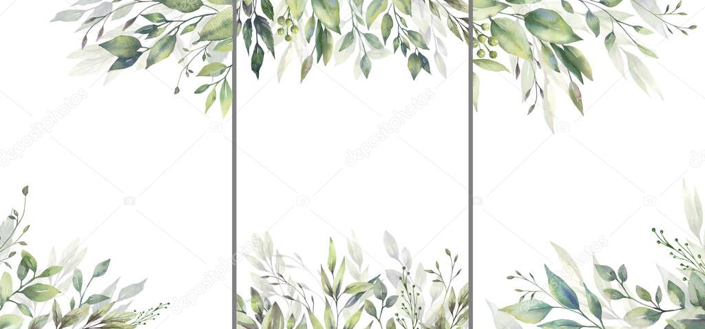 Watercolor floral illustration set - green leaf Frame collection, for wedding stationary, greetings, wallpapers, fashion, background. Eucalyptus, olive, green leaves, etc.