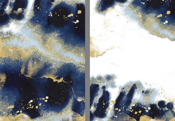 Ouro, rosa e azul marinho design de textura aquarela. Quadro do curso da escova, borda. — Fotografia de Stock