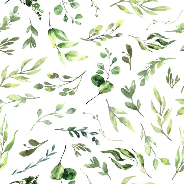 Aquarel bloemen illustratie - groen blad naadloze rand, voor bruiloft stationaire, groeten, wallpapers, mode, achtergrond. Eucalyptus, olijf, groene bladeren, enz. Hoge kwaliteit illustratie — Stockfoto