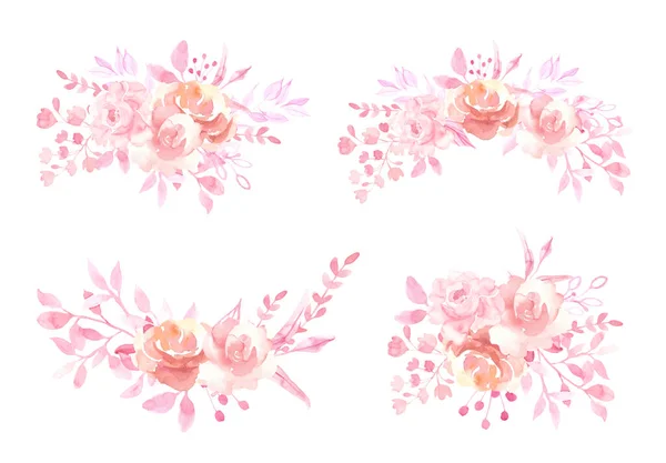 Acuarela pintada a mano marco de flores de color rosa, corona, ramo para saludos de boda, papelería, fondos de pantalla, fondo. — Foto de Stock
