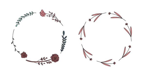 Wektorowe wieńce z ręcznie rysowanymi kwiatami. Cute design do dekoracji ślubnych i dekoracji stron. — Wektor stockowy