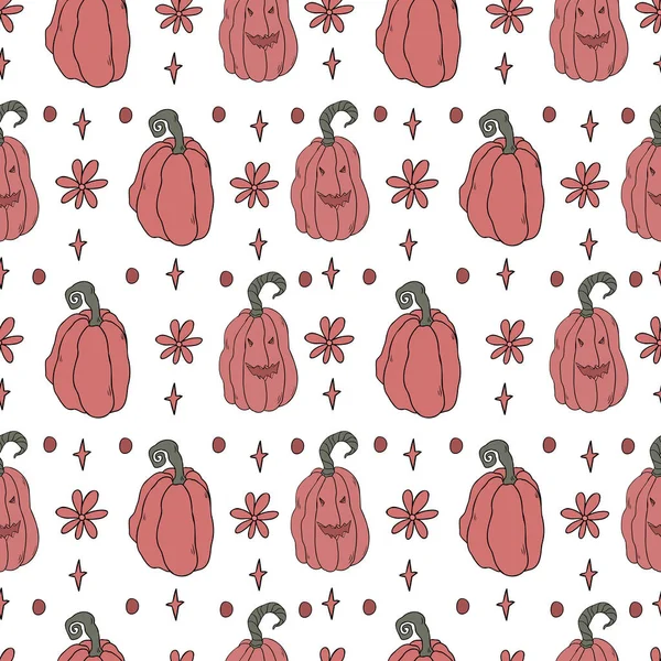 Бесшовный узор с нарисованными вручную тыквами. Симпатичный дизайн для Хэллоуина украшения. Векторный бесшовный шаблон. — стоковый вектор
