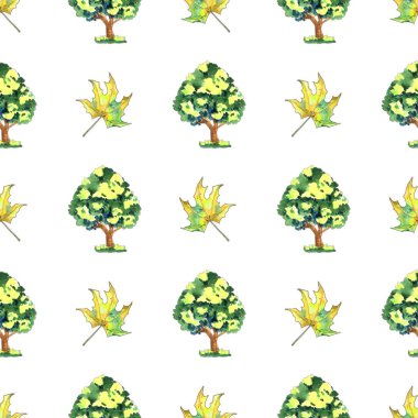 Ahşap ve akçaağaç yaprağının kusursuz suluboya deseni