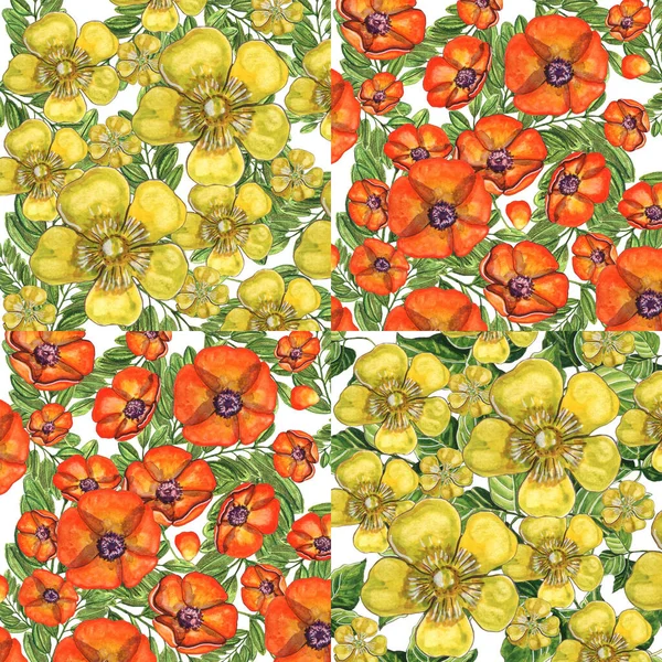 Watercolor Seamless Pattern Rapport Pattern Cells Colors Red Yellow Continuous — Stock Photo, Image