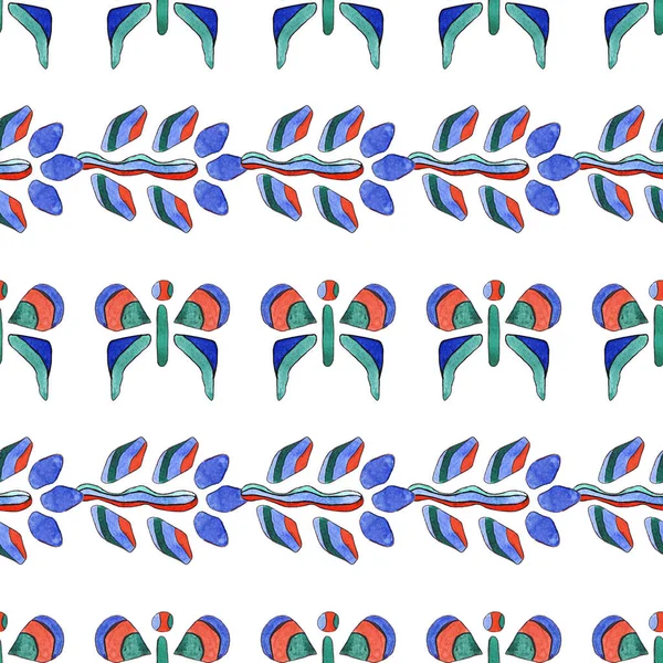 Patrón Acuarela Sin Costura Elementos Étnicos Individuales —  Fotos de Stock
