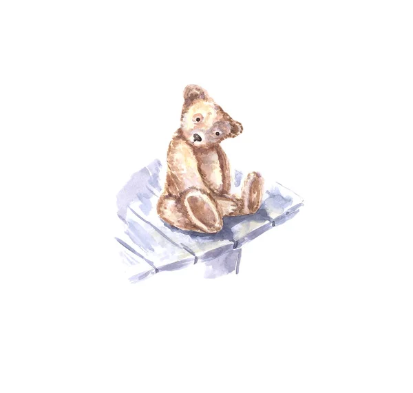 Teddy Aquarelle Dessin Ours Jouet Oublié — Photo