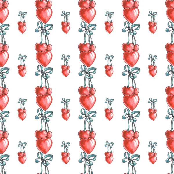 Watercolor Seamless Pattern Many Hearts White Background Valentine Day Wedding — Stock Photo, Image