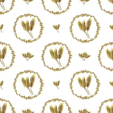 Sarı buğday kulaklarının suluboya desenleri