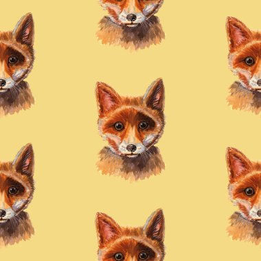 Tilki 'nin yüzü boyalarla boyanmış, pürüzsüz bir desen, sarı arka planda bir desen.