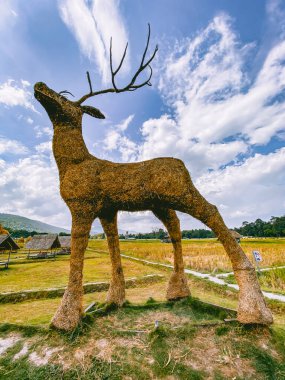 Tayland 'ın Chiang Mai eyaletindeki Huay Tung Tao Gölü Don Kaeo' da dev hayvan ve King Kong saman heykelleri.
