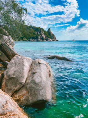 Koh Tao 'daki sahil manzarası, Samui bölgesi, Tayland, Güneydoğu Asya