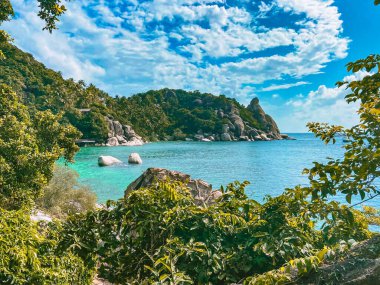Koh Tao 'daki sahil manzarası, Samui bölgesi, Tayland, Güneydoğu Asya