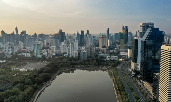 Aerial view of Bangkok Asoke, Khlong Toey during covid lockdown, Thailand — Stock Photo, Image