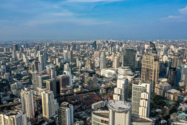 Aerial view of Bangkok Asoke, Khlong Toey during covid lockdown