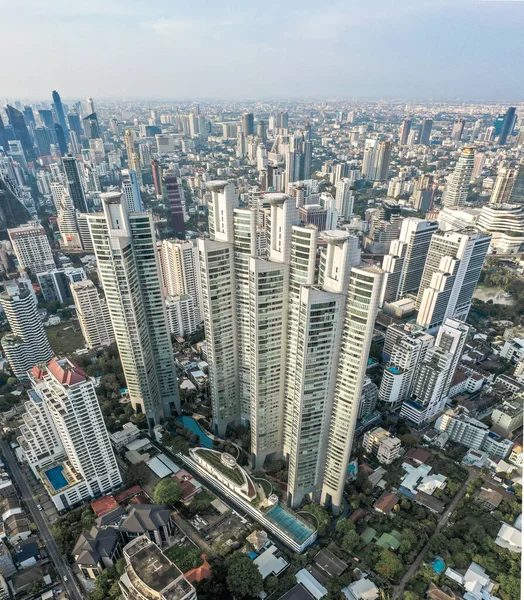 Aerial view of Bangkok Asoke, Khlong Toey during covid lockdown, Thailand — Stock Photo, Image