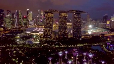 Marina Körfezi ve Bahçesi, Singapur Körfezi hava manzaralı.