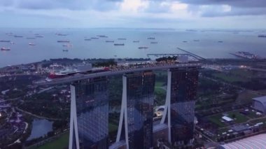 Marina Körfezi ve Bahçesi, Singapur Körfezi hava manzaralı.