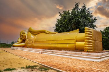 Wat Aranyikawas tapınağı, Buda ve pagoda yaslanıyor, Chon Buri, Tayland