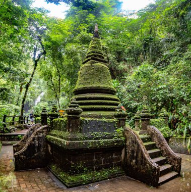Namtok Phlio Ulusal Parkı, Chanthaburi, Tayland 'da antik pagoda ve şelale