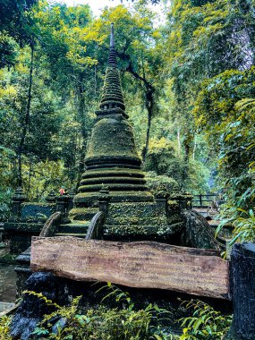 Namtok Phlio Ulusal Parkı, Chanthaburi, Tayland 'da antik pagoda ve şelale