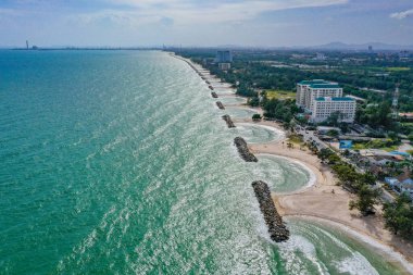 Tayland, Rayong 'daki PMY Plajı' nın havadan görüntüsü.