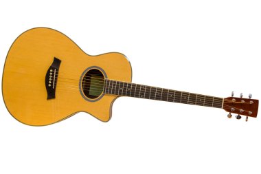 Beyaz bir arka plan üzerinde izole akustik gitar