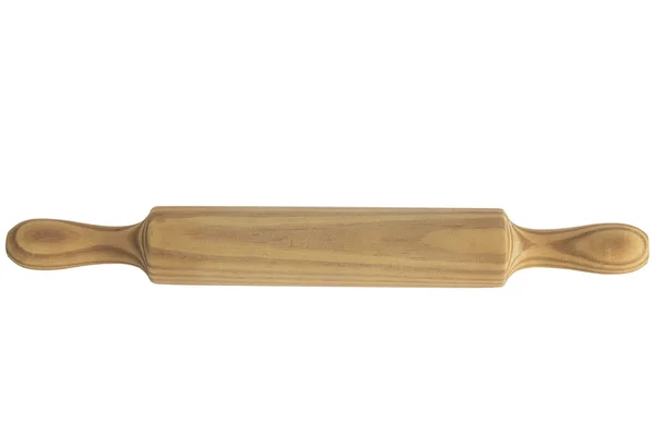 Rouleau en bois pour dérouler la pâte isolé sur un fond blanc — Photo