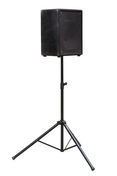 Image of audio speakers on a stand isolated on a white background