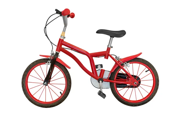 흰색 배경에 고립 된 빨간 어린이 자전거 — 스톡 사진