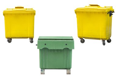 yeşil ve sarı dumpsters beyaz arka plan üzerinde izole