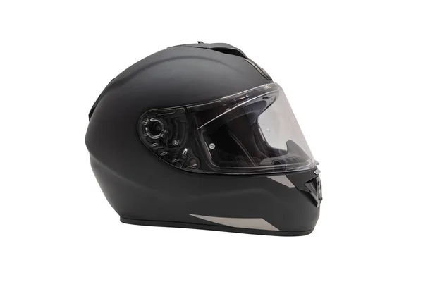 孤立在白色背景上的黑色摩托车头盔 免版税图库图片