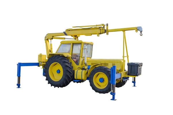 Yellow Tractor Telescopic Boom Supports Isolated White Background — Stock Photo, Image
