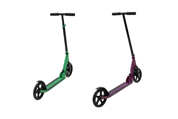 Scooters Crianças Verde Roxo Isolado Fundo Branco — Fotografia de Stock