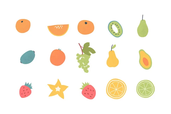 Doodle Mão Frutas Sorteadas Conjunto Frutas Exóticas Tropicais Veganas Maçã — Vetor de Stock